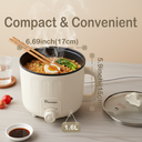 IAGREEA Portable Electric Cooker 1.6L Ramen Cooker Ramen Noodle Cooker - Dual Power Mini Ramen Maker Multi-Functional Lazy Pot, Non-Stick Noodle Cooker with Boil Dry Protection for Pasta Noodles Egg Soup, Compact for Dorm Office (Beige) image 6