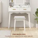 HOMCOM Dressing Table with Mirror and Stool, Vanity Desk with 3-Colour LED Lights, Modern Makeup Table with Cushioned Seat, 2 Drawers, Storage Shelves, Pine Wood legs, White image 7