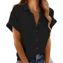 Women's Short Sleeve Shirts V Neck Collared Button Down Shirt Tops with Pockets (black, S) image 0