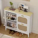 HOMCOM Shoe Storage Cabinet with 4 Flip Drawers, Boho Slim Shoe Cabinet with Rattan Doors for Entryway, Hallway, Holds 20 Pairs, White image 7