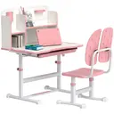 AIYAPLAY Kids Desk and Chair Set, Height Adjustable Children School Study Desk, Student Writing Desk with Tiltable Desktop Drawer, Pen Slot, Reading Rack for Ages 3-13 Years, Pink image 0