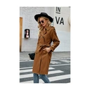 Women's Double Breasted Long Trench Coat Windproof Classic Lapel Slim Overcoat with Belt (Brown, S) image 1