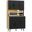 HOMCOM 176 cm Tall Kitchen Cupboard with RGB LED Lights, Freestanding 6-Door Kitchen Storage Cabinet with 2 Drawers, Adjustable Shelves, Open Countertop and Cable Hole, Oak and Black image 0