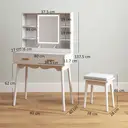 HOMCOM Dressing Table with Mirror and Stool, Vanity Desk with 3-Colour LED Lights, Modern Makeup Table with Cushioned Seat, 2 Drawers, Storage Shelves, Pine Wood legs, White image 3