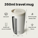 Bottle Bottle Thermal Mug 350 ml for Coffee or Tea, Leak-Proof and Easy Quick Press Closure, Insulated Travel Mug Classic Grande (Grey) image 2