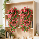 Yuejia 2PCS 30.7in/78cmArtificial Fake Hanging Flowers Plants for Outdoor Spring Summer Decoration, Faux Silk Violet Look Real Trailing Vines for Outside Home Planter Porch Patio(Rose Red) image 4
