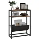 HOMCOM Table d'appoint bout de canapé table d'entrée avec étagère et porte-revues structure en acier design industriel - 43l x 18P x 56H cm noir marron foncé image 0