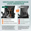 Ergonomische bureaustoel met opklapbare armleuningen, verstelbare lendensteun, in hoogte verstelbare directiestoel, draaistoel, mesh-stoel met kantelfunctie tot 125°, zwart image 1
