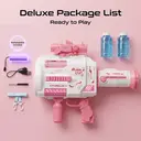 Tokky Pink Gatling Bubble Gun, 48-Hole Automatic Bubble Machine with Colorful LED Lights, USB Charging & 360° Leak-Proof Design, Tactical Appearance Girl's Toy, Suitable for Weddings, Parties, Birthday Gifts image 9