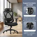 Ochama x SONGMICS Chaise de bureau, chaise de travail ergonomique, chaise d’ordinateur, chaise en maille, avec soutien lombaire et appui-tête réglables, hauteur réglable, noir image 5