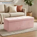 Ochama x SONGMICS Storage Ottoman, Foldable Velvet Storage Bench, 2 Extra Storage Boxes, 38 x 110 x 38 cm, for Hallway, Living Room, Bedroom, Pink image 3