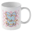 Alphynix 1 Mug Lapin Floral, tasse à café céramique 33cl avec lapin bleu clair, fleurs jaunes et carreaux roses, cadeau printemps pour femmes, filles,Le cadeau de la saint-valentin, cadeau d’anniversaire image 3