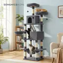 SONGMICS Arbre à chat hauteur 206 cm avec 13 griffoirs, 2 plateformes, 2 niches et panier, hamac, pompon - Gris anthracite image 2