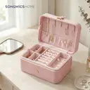 SONGMICSHOME  Portable Jewelry Box, Travel Jewelry Case, 2-Layer Jewelry Organizer, for Larger Accessories, PU Surface, Gift, Pink image 3