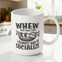 Alphynix 1pc 11oz White Mug with "WHEW THAT WAS CLOSE" Funny Sloth Quote About Avoiding Socializing, Relatable Christmas or Thanksgiving Gift image 1
