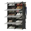 SONGMICSHOME  Shoe Storage Unit with 8 Compartments, Adjustable Hallway Shelf, Cabinet for up to 32 Pairs, Black-Transparent image 0