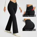 baleaf Women's Flared Leggings Yoga Pants with Pockets Bootcut Trousers Crossover High Waisted Workout Black 32"L image 3