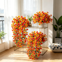 Yuejia Lot de 4 bouquets suspendus de fleurs artificielles en soie pétunia orange et jaune - 76 cm image 4