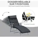 Outsunny Bain de Soleil Pliable transat inclinable 7 Positions Chaise Longue Grand Confort avec Matelas + accoudoirs métal époxy textilène Polyester Noir image 3