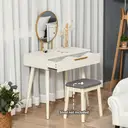 HOMCOM Modern Dressing Table with Round Mirror, Makeup Vanity Table with 2 Drawers for Bedroom, Living Room, 80 x 40 x 123 cm, White image 3