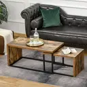 HOMCOM Nesting Coffee Table Set of 2, Industrial Stacking Side End Tables with Metal Frame for Living Room, Bedroom, Rustic Brown image 1