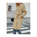 Women's Double Breasted Long Trench Coat Windproof Classic Lapel Slim Overcoat with Belt (camel, XL) image 1