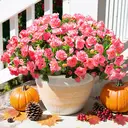 Yuejia Lot de 6 bouquets de fleurs artificielles en soie camélia rose - 38 cm image 2