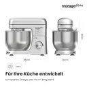 Monsga SM100 Küchenmaschine 1000W, Schwarz/Silber, 6,0L Edelstahl-Rührschüssel, Leise, mit Super-Antihaft Teflon-Knethaken (hitzebeständig bis 260°C), Schneebesen, Flachrührer & Spritzschutz, 8 Geschwindigkeitsstufen image 9
