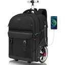 Trolley Backpack with Wheels， 17.3 Inch Trolley Backpack with Large Wheels， 50L Travel Backpack with Wheels Including USB Charging Port & Combination Lock， Waterproof for Work Travel， Black image 7