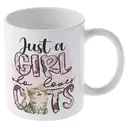 Alphynix 1pc 11oz White Mug with "Just a GIRL Who Loves CATS" Quote & Pink Cat Silhouette Letters, Cute Christmas or Thanksgiving Gift for Cat Ladies image 3