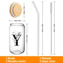 Alphynix 1pc Modern Glass Cup, 500ml Tall Iced Coffee Glass with Monogram "Y" Design, Bamboo Lid & Straw, Cold Drink Tumbler for Iced Tea, Juice, Boba image 5