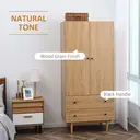 HOMCOM Modern Wardrobe with 2 Drawers and 2 Doors, Wood-Effect Clothes Wardrobe with Rail for Bedroom, Natural image 3
