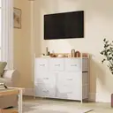JOYFURNOS  Commode avec 7 Tiroirs, Armoire, Structure en Métal, Style Industriel, Blanc et Beige image 3