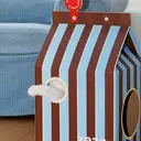 ZEZE Blue Brown Stripe Cat House, Enclosed Cat Cave Bed, Scratch Resistant Pet House image 3