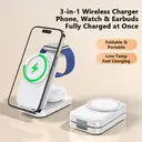Rexsun 3 in 1 Foldable Magnetic Wireless Charging Station, 15W Fast for MagSafe Charger, Travel Size for iPhone 16/15/14/13/12, Apple Watch, AirPods, Adapter Not Included, T18, White image 2