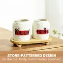 Chinese Style Ceramic Canister Set, White Porcelain Storage Jars with Bamboo Tray for Kitchen Countertop
2-Pack Seasoning Jar Set, White Ceramic Canisters with "Peace & Joy" and "Good Fortune" Blessings, Includes Wooden Tray image 2