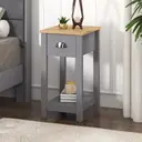 Galano Lilly Bedside Table - Slim Side Table with Storage, Organizer and Cabinet for Bedroom, Hallway or Entryway – Cool Grey/Beaufort Oak image 1