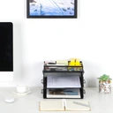 Senhoglb Bac à courrier A4 à 2 niveaux en maille, empilable avec support de bureau intégré, Noir, Offre du Nouvel An, Top des idées cadeaux image 5