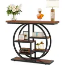 Tribesigns Console Table 105cm Industrial 6 Tier Sofa Table Entrance Table with Circle Base Narrow Wood Accent Tables with Storage Shelves for Living Room Hallway Foyer Rustic Brown image 0