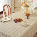 Nappe Rustique Rectangulaire en Coton et Lin Texturé avec Franges, Motif Rayé Brodé Style Maison de Campagne pour Cuisine et Salle à Manger, 140x230cm, Jaune Clair image 2