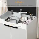 HOMCOM Shoe Bench with Cushion, Modern Storage Bench with Padded Seat, 2-tier Cabinet, Hidden Storage, Adjustable Shelf for Living Room and Entryway, Light Grey image 6