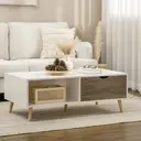 HOMCOM Coffee Table, Modern Tea Table with Open Storage Shelves, Two Drawers and Solid Wood Legs, Coffee Tables for Living Room, Bed Room, White image 1