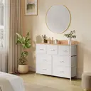 JOYFURNOS  Commode avec 7 Tiroirs, Armoire, Structure en Métal, Style Industriel, Blanc et Beige image 4