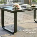 Outsunny Table Basse de Jardin Rectangulaire, Pieds Incurvés, Plateau en Verre Trempé, Table d'Appoint pour Terrasse Balcon Jardin, 90x45x33cm, Noir image 4