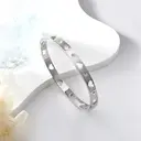 Silver Tone Stainless Steel Cuff Bangle, Minimalist Bangle with CZ Stone Inlays, Tarnish-Resistant Daily Jewelry image 2