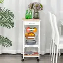HOMCOM Mobile Rolling Kitchen Island Trolley for Home w/ Metal Baskets Trays Shelves Wheels Compact Stylish Storage White image 1