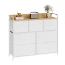 JOYFURNOS  Commode avec 7 Tiroirs, Armoire, Structure en Métal, Style Industriel, Blanc et Beige image 1