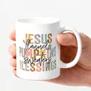 Alphynix 1 Mug Jesus Pumpkin Sweaters, tasse à café céramique 33cl avec texte vintage color block, cadeau d'automne Thanksgiving unique, bénédiction chrétienne d'automne,Le cadeau de la saint-valentin, cadeau d’anniversaire image 2