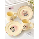 Cute cartoon puppy birthday ceramic plate and mug set, suitable for gifting Strawberry Cake + Candle Cake Plates and Mugs 4-Piece Set (2 Plates + 2 Mugs) image 1