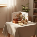 Robotime Rolife Cozy Living Lounge DIY Miniature House Kit 16.3x16.3x15.2cm 1PC,Home decoration, bookshelf decoration,Craft Gifts for Adults and Teens,Educational toys image 3